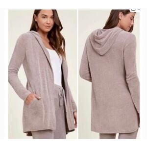 Barefoot Dreams CozyChic Lite Cardigan Style 905 Taupe Size M Hooded Pockets